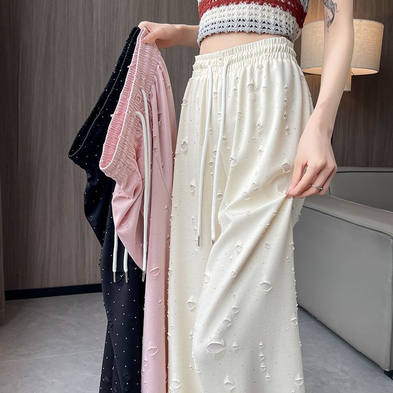 Designs) (Various Leg Pants Distressed Waist Drawstring Wide