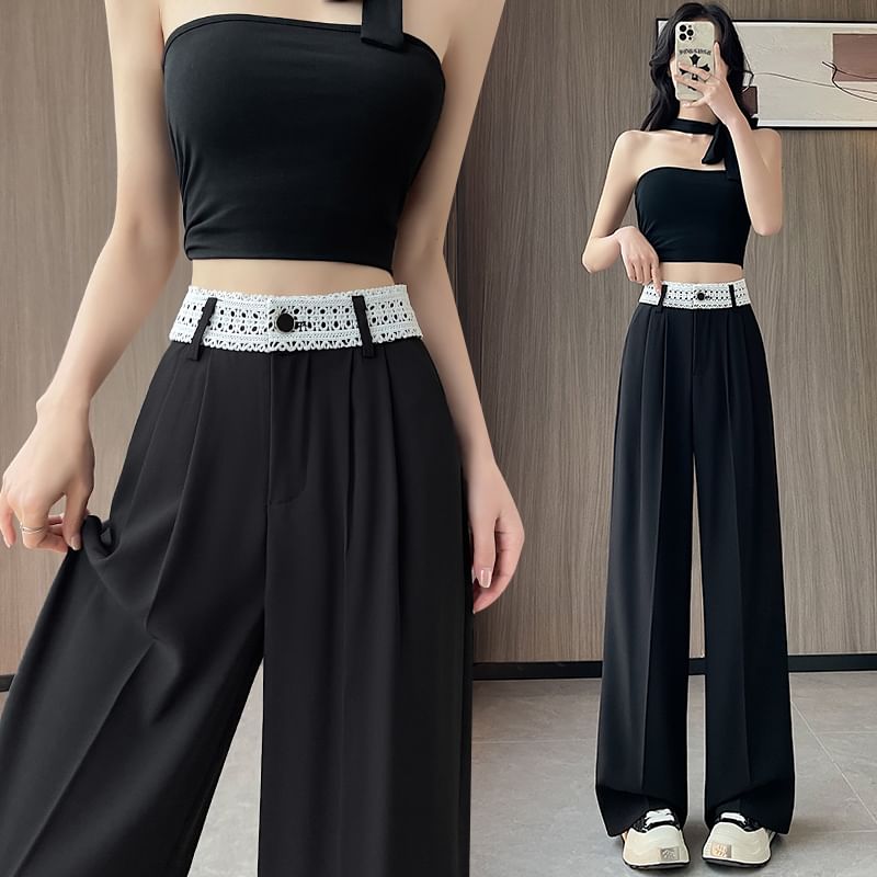 Wide High Rise Leg Lace Slacks Panel