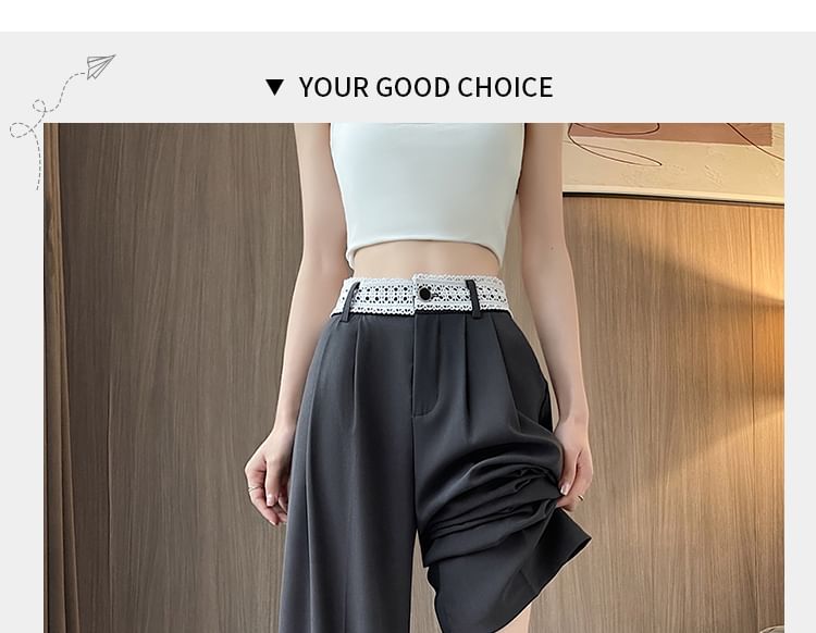 Wide High Rise Leg Lace Slacks Panel