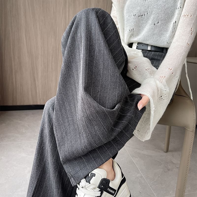 Leg High Wide Pinstriped Pants Dress Rise