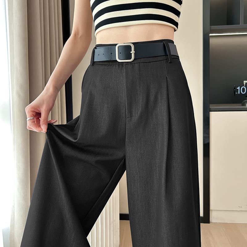 Waist High Plain Dress Capri Pants Leg Wide