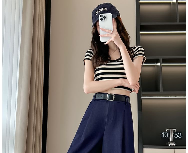 Waist High Plain Dress Capri Pants Leg Wide