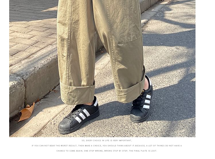 Wide Waist Cropped Elastic Pants Plain Leg