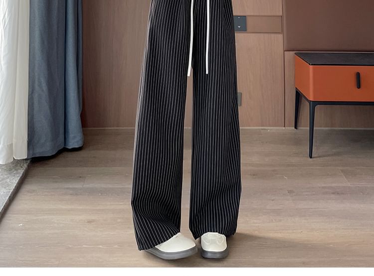Pants Drawstring Designs) (Various Waist Wide Leg Pinstriped