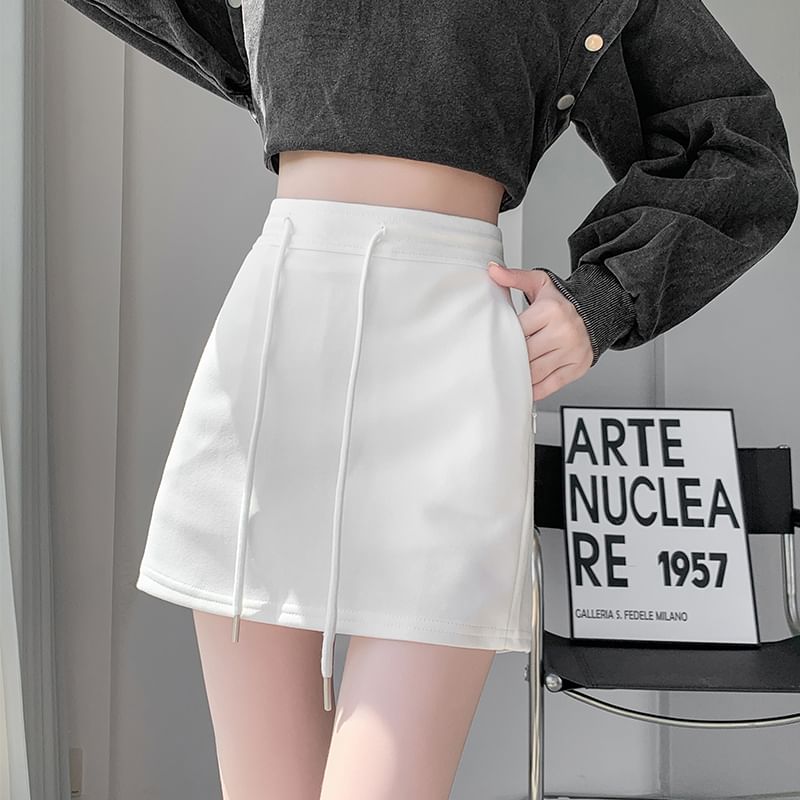 Plain Skort Drawstring Waist