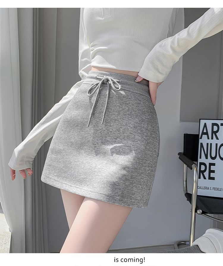 Plain Skort Drawstring Waist