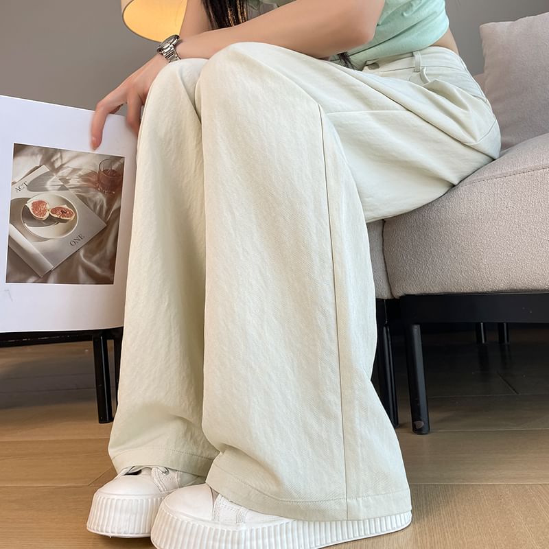 Leg Plain Slacks Wide High Rise (Various Designs)