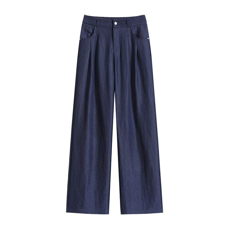 Leg Plain Slacks Wide High Rise (Various Designs)