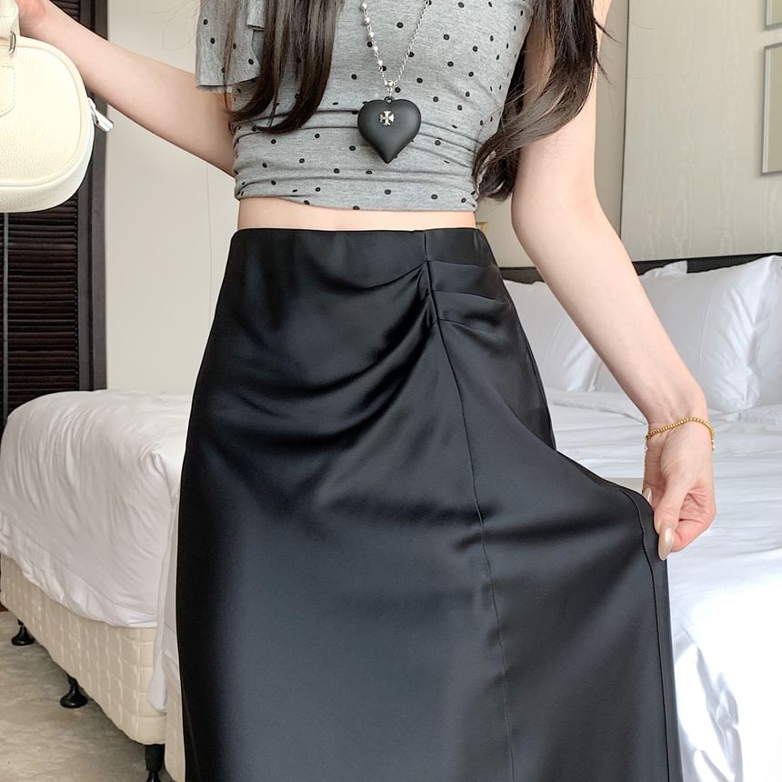 Plain High Ruched Skirt A-Line Waist Midi