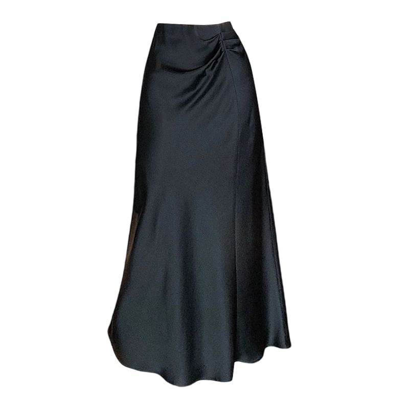 Plain High Ruched Skirt A-Line Waist Midi