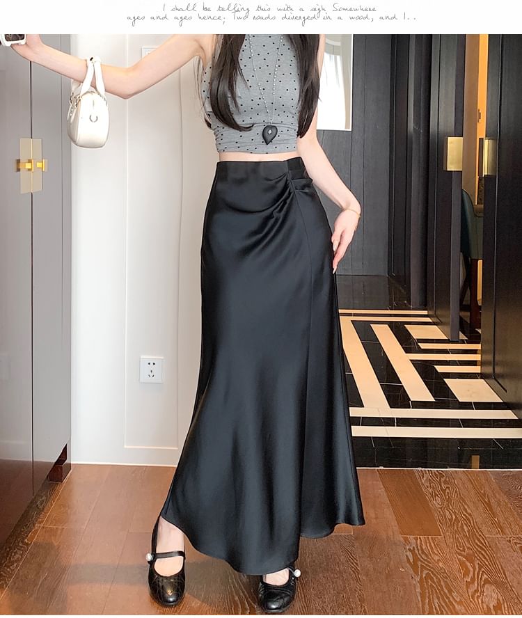 Plain High Ruched Skirt A-Line Waist Midi