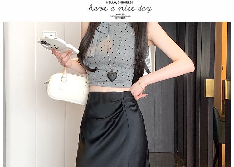 Plain High Ruched Skirt A-Line Waist Midi