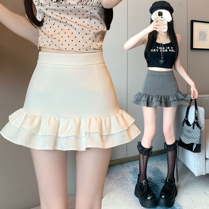Skirt Ruffle Rise High Pencil Mini Trim