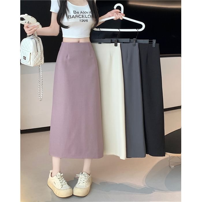 High Slit A-Line Skirt Midi Plain Rise
