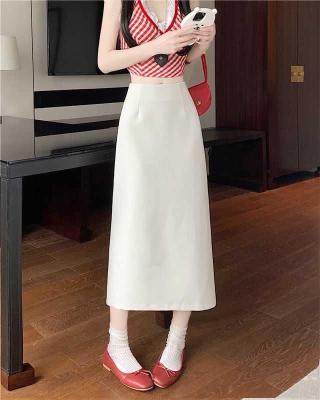 High Slit A-Line Skirt Midi Plain Rise