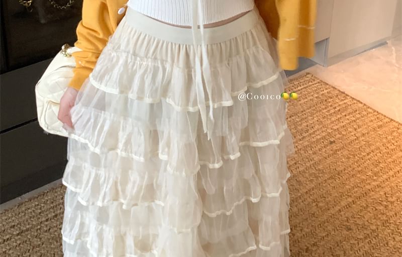 Contrast Crop Top Neck Tank / Cardigan Round Plain Ribbed Tie Front Stitching Knit