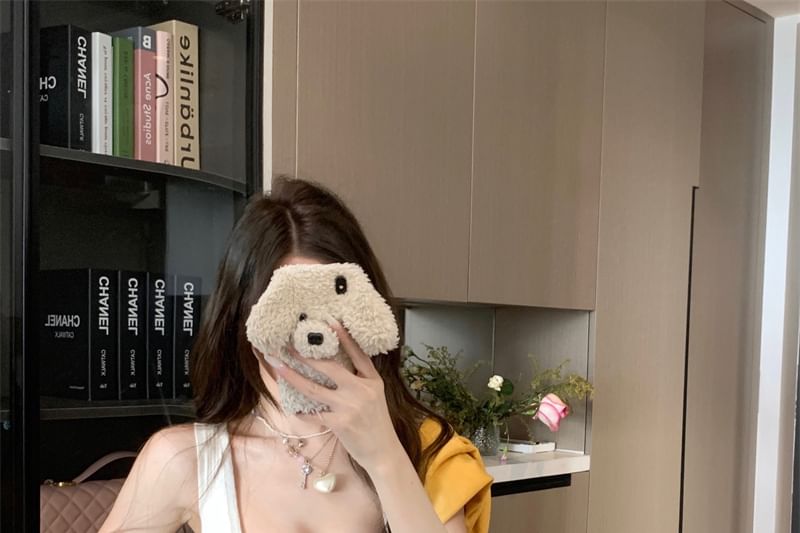 Contrast Crop Top Neck Tank / Cardigan Round Plain Ribbed Tie Front Stitching Knit