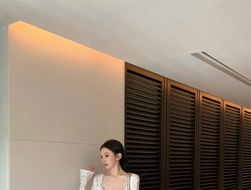 Jacquard Dress Maxi Strap Bolero A-Line Floral / Spaghetti