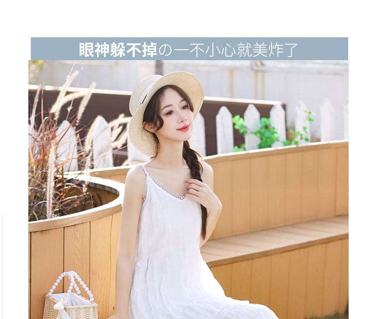 Lace Maxi A-Line Dress with V-Neck and Thin Straps