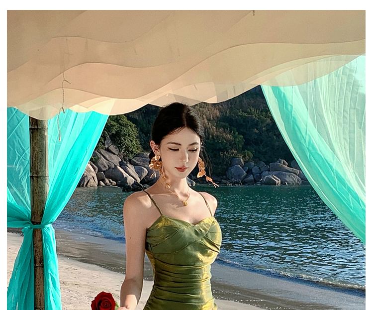 Sweetheart Neck Ruffle Trim Mermaid Evening Dress with Spaghetti Straps