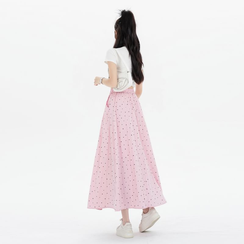 A-Line Dotted Elastic Skirt Waist Midi