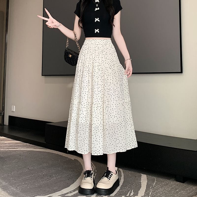 Skirt Midi A-Line Dotted Tiered Waist Elastic