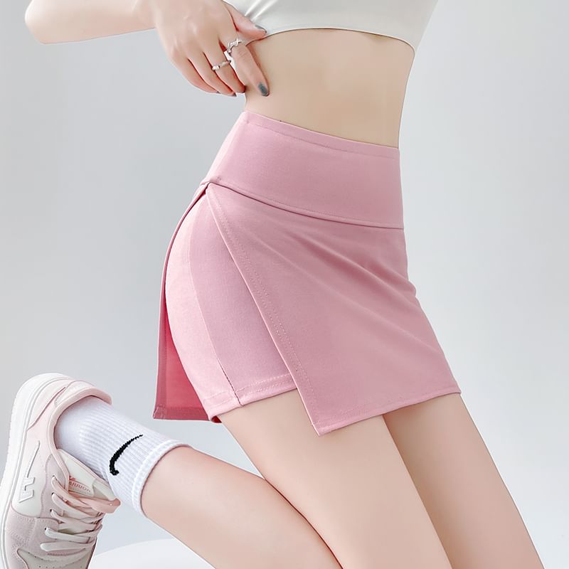 High Waist Skort Slit Plain