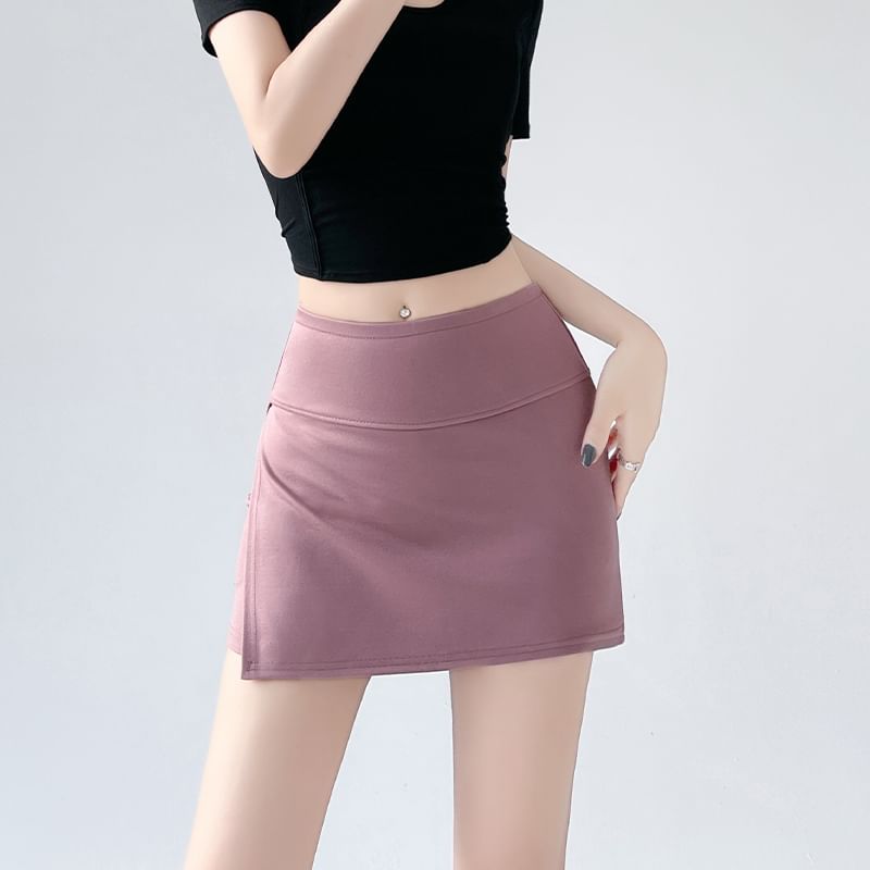 High Waist Skort Slit Plain