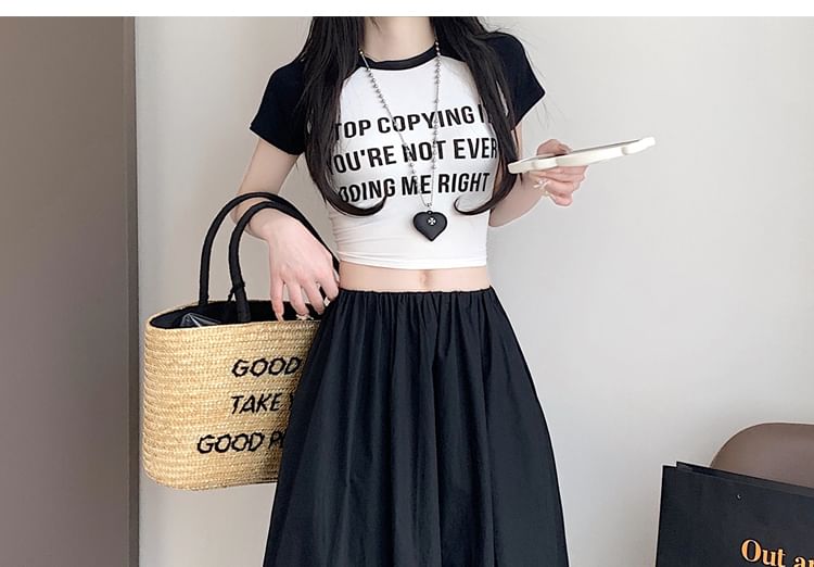 Bubble Skirt Midi Hem Elastic A-Line Waist Plain