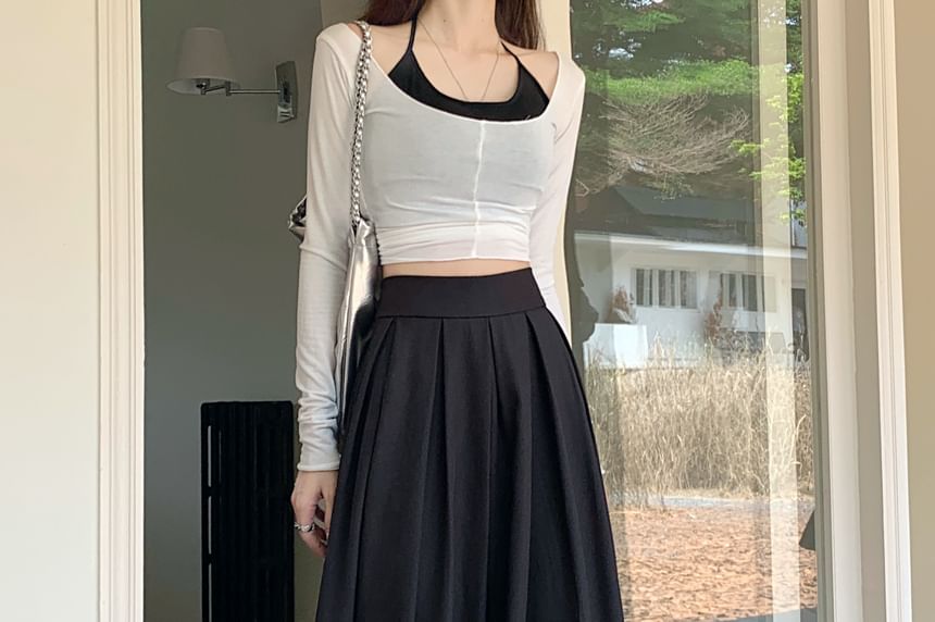 Pleated A-Line Rise Skirt Maxi Inverted High Plain