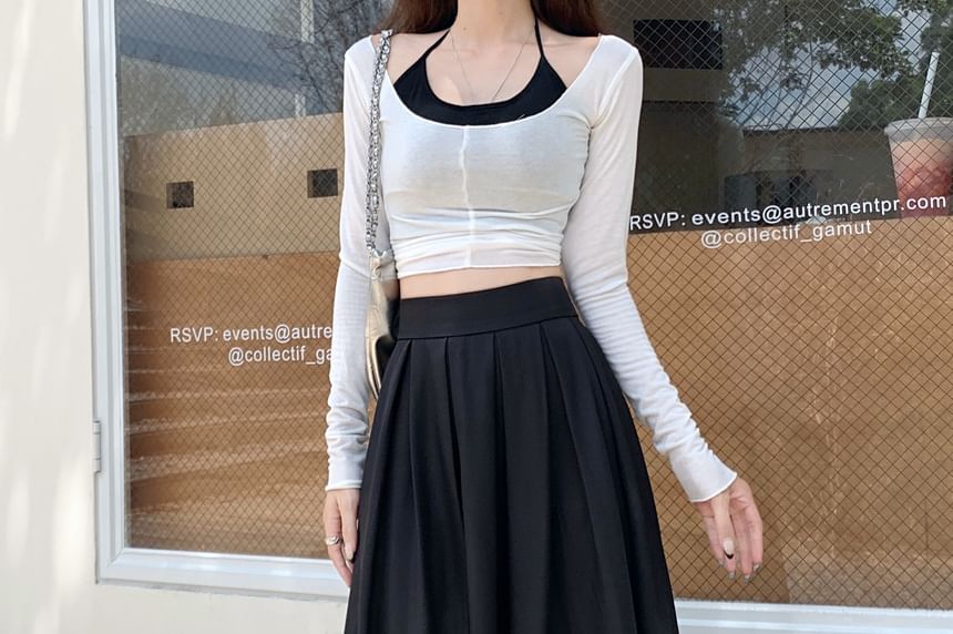 Pleated A-Line Rise Skirt Maxi Inverted High Plain