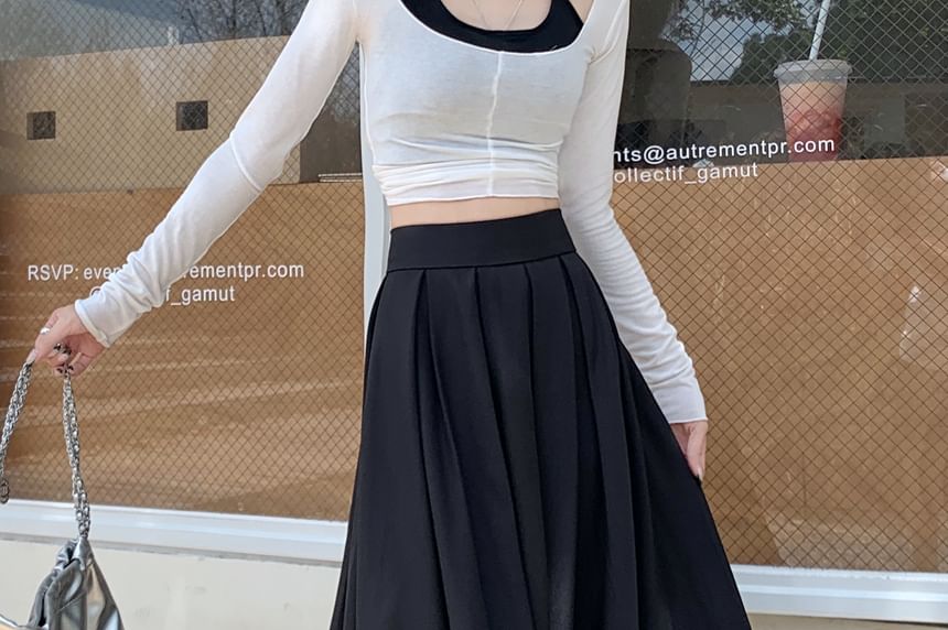 Pleated A-Line Rise Skirt Maxi Inverted High Plain