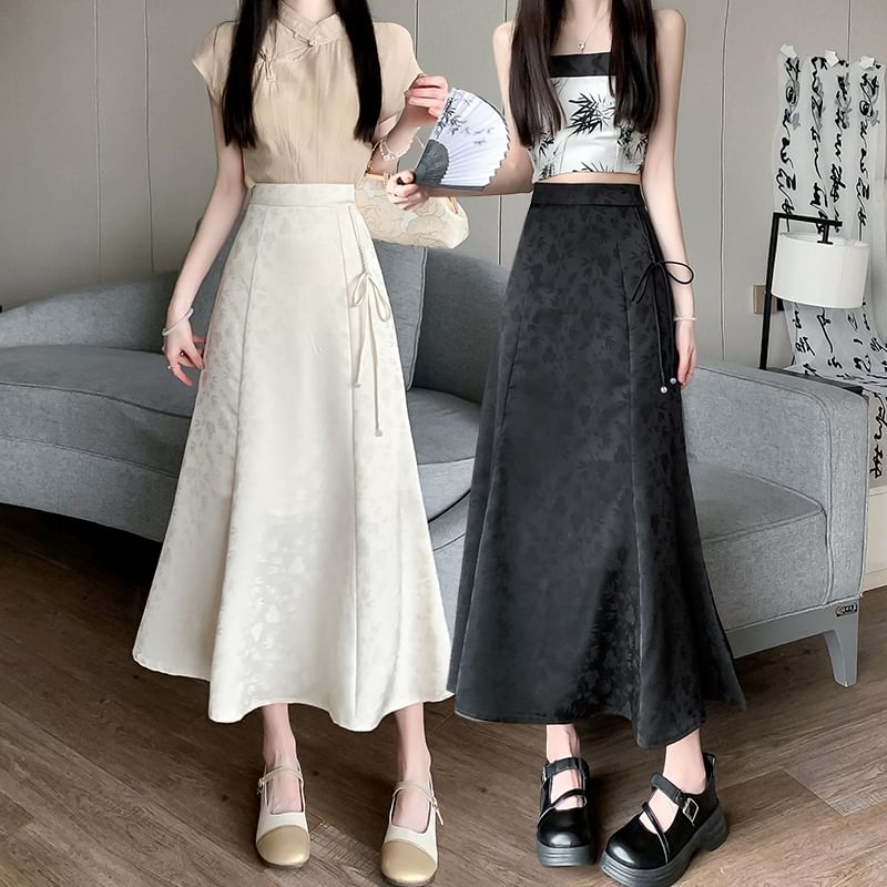 Waist Skirt Floral High Maxi A-Line