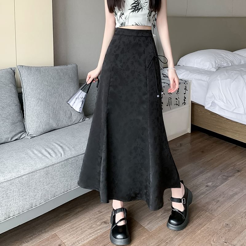 Waist Skirt Floral High Maxi A-Line