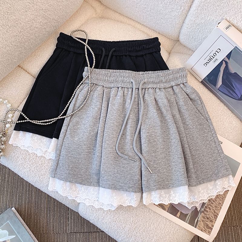Drawstring Lace Skirt Mini Plain Trim A-Line Waist
