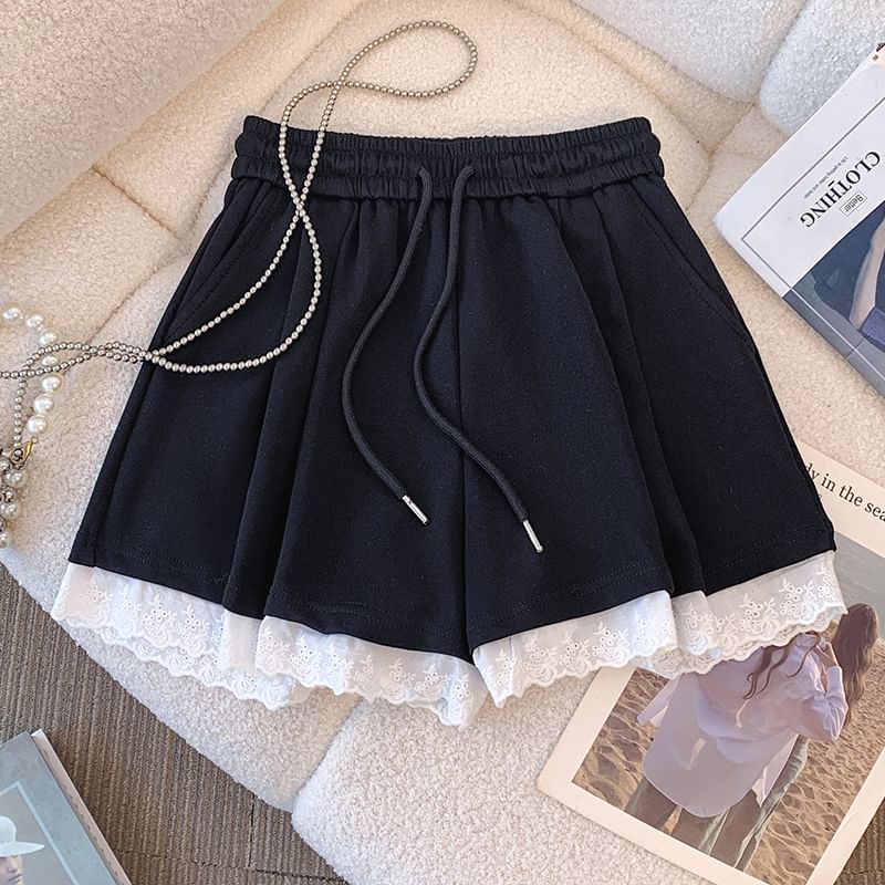 Drawstring Lace Skirt Mini Plain Trim A-Line Waist