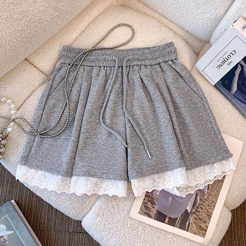 Drawstring Lace Skirt Mini Plain Trim A-Line Waist