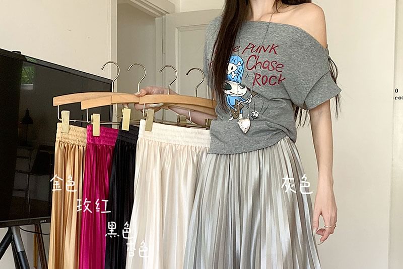 Pleated Skirt Waist Maxi Plain High Accordion A-Line