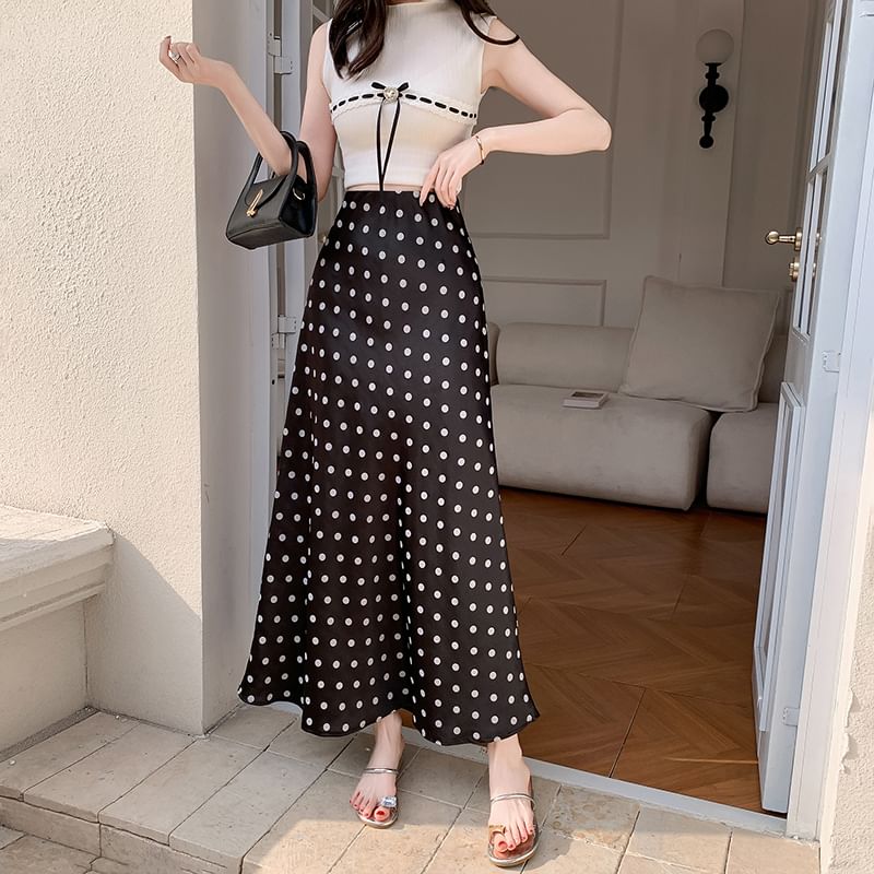 Skirt Rise High Maxi A-Line Dotted