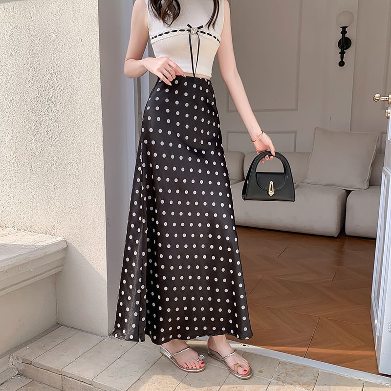 Skirt Rise High Maxi A-Line Dotted