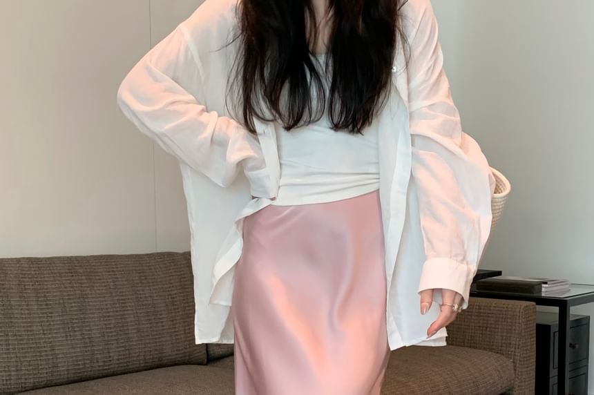 Plain H-Line Maxi Skirt High Rise