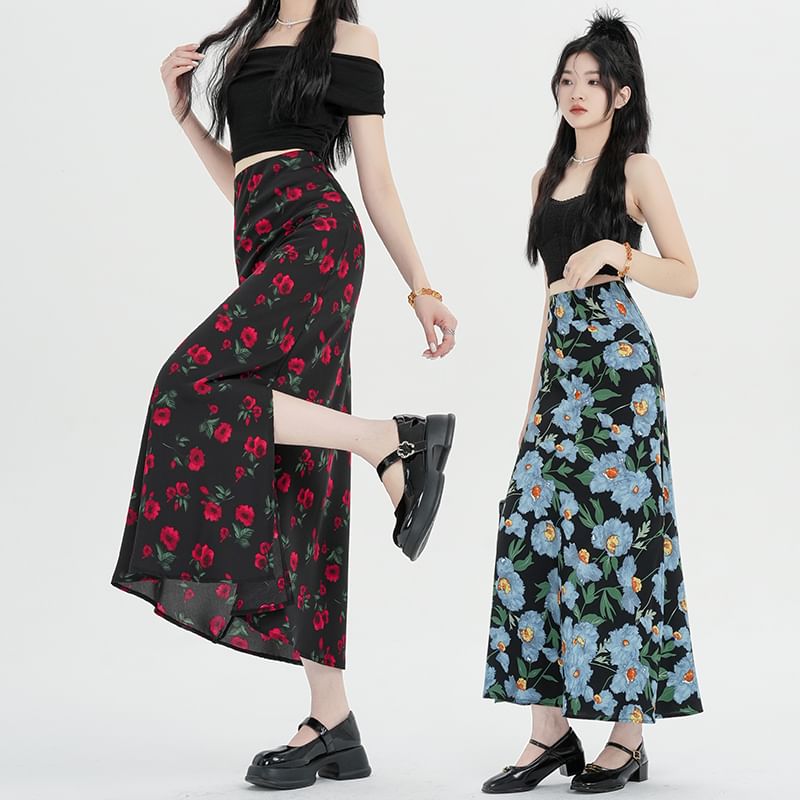 Skirt High A-Line Maxi Floral Waist