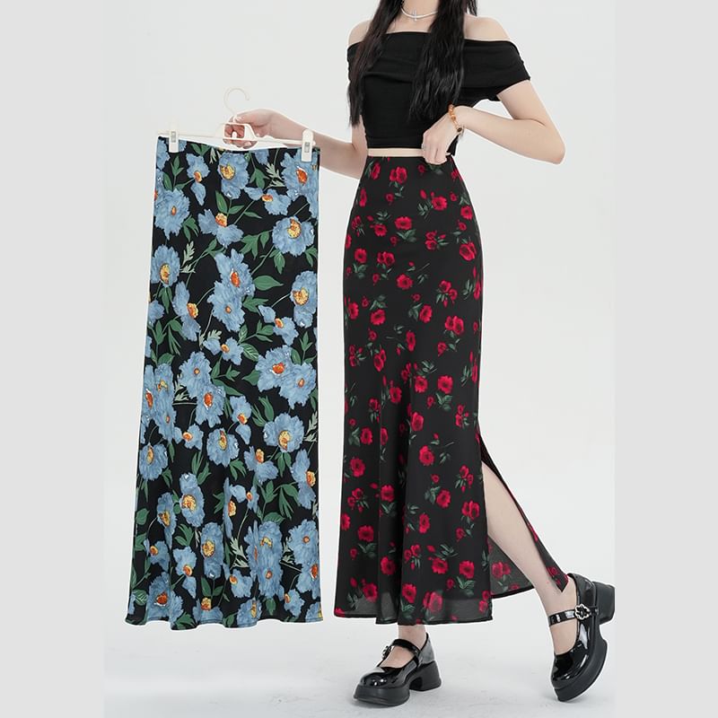 Skirt High A-Line Maxi Floral Waist