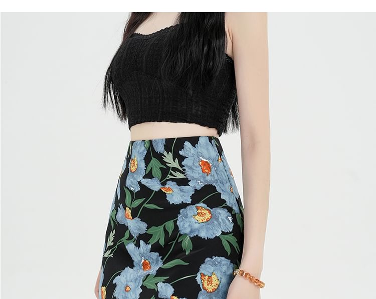 Skirt High A-Line Maxi Floral Waist