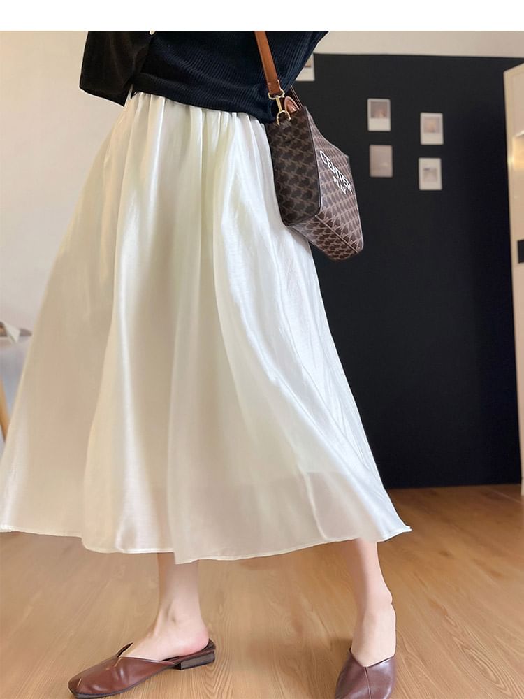 A-Line High Rise Midi Skirt Plain