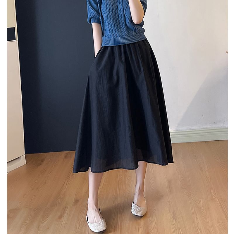 A-Line High Rise Midi Skirt Plain