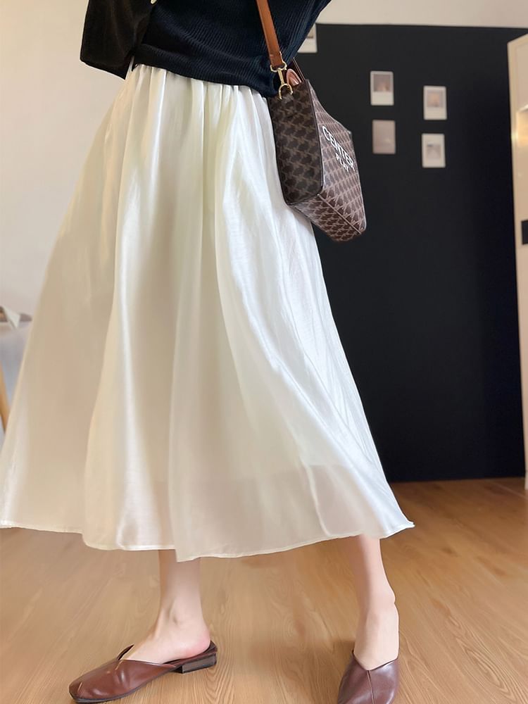 A-Line High Rise Midi Skirt Plain