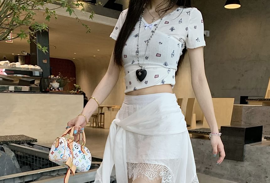 Trim Waist Lace High Plain Skort Asymmetrical Wrap