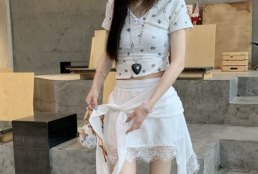 Trim Waist Lace High Plain Skort Asymmetrical Wrap