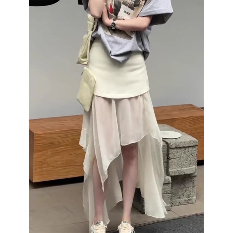 Asymmetrical Plain High Skirt Straight Maxi Waist